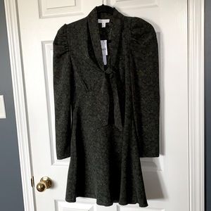 Topshop green pattern dress with neck tie